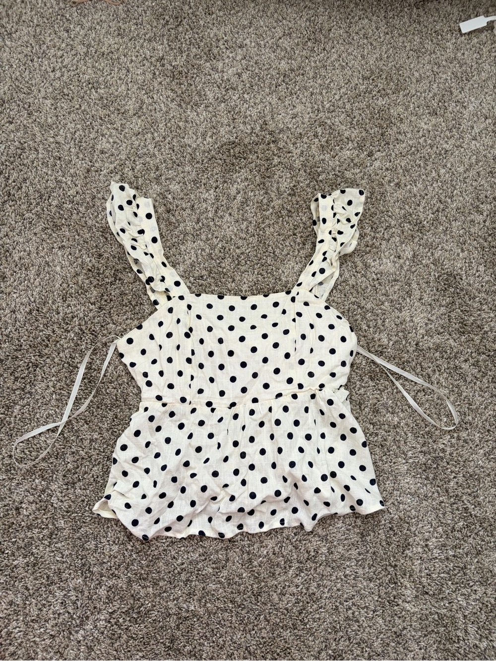 Monteau White Polka Dot Ruffle Strap Camisole